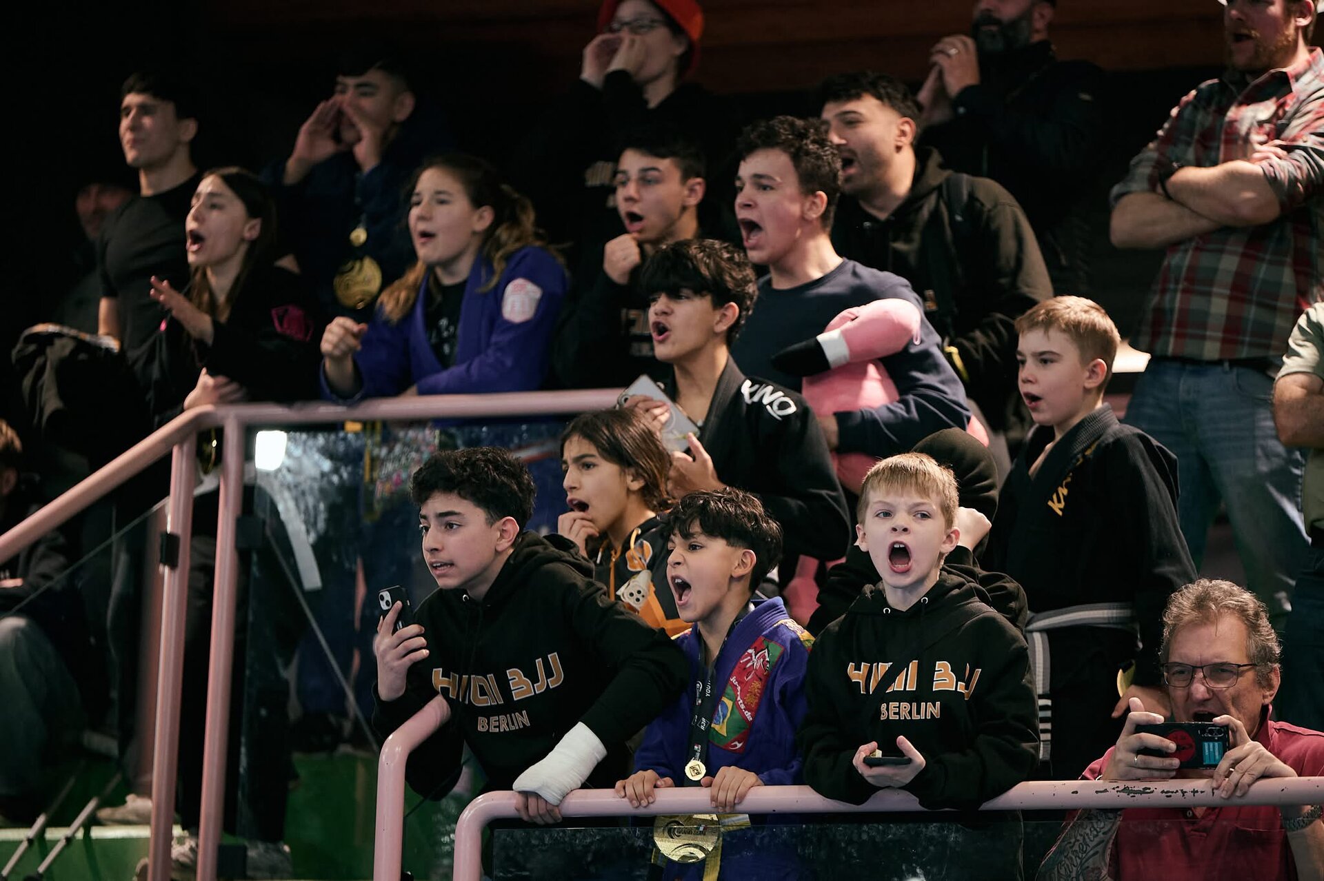 Hilti BJJ Berlin fans cheering at a tournament